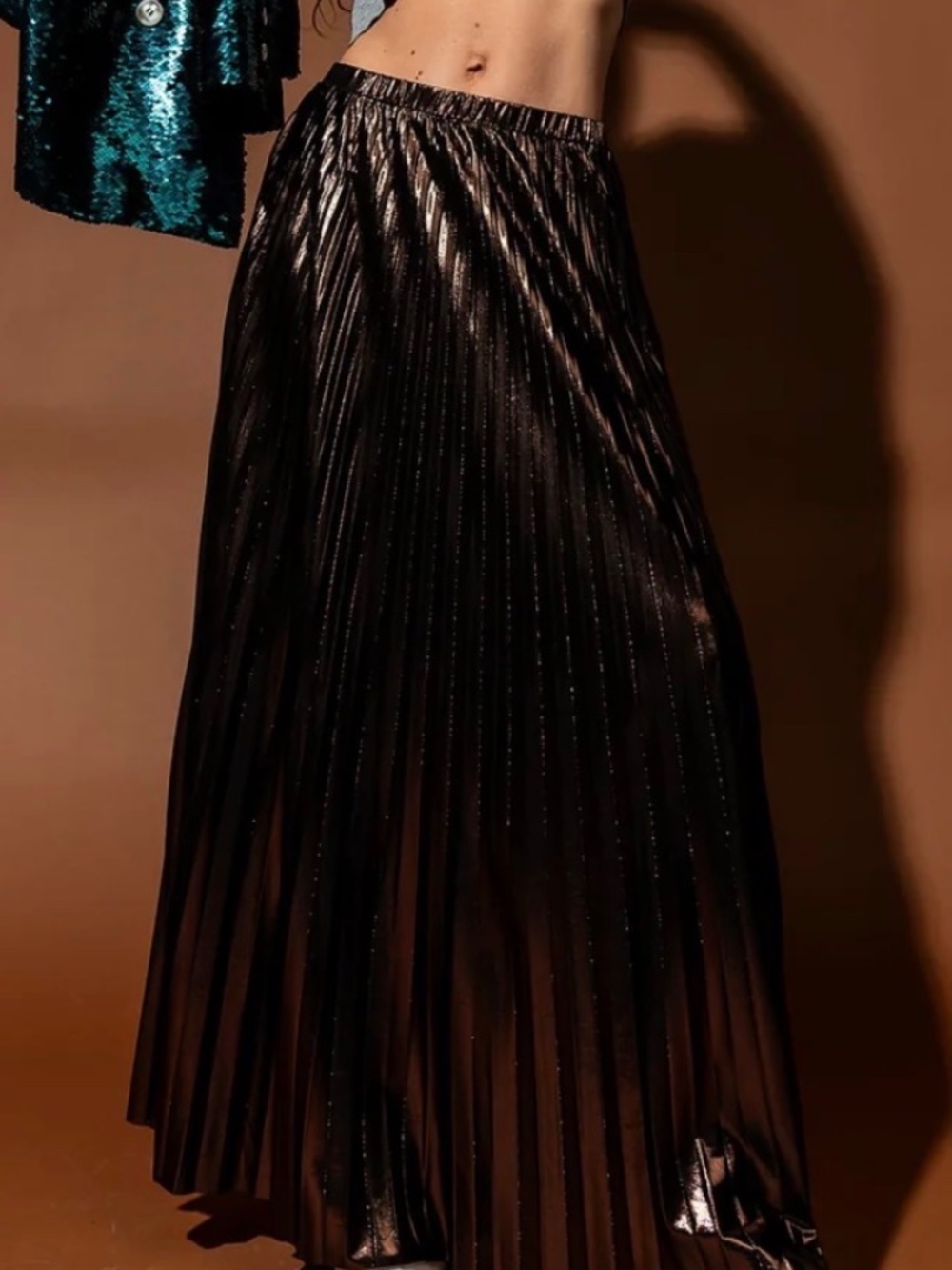 Lala BLACK metallic skirt.
